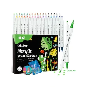Ohuhu Σετ 36 Ακρυλικών Μαρκαδόρων,με δυο μύτερ- Brush & Dot